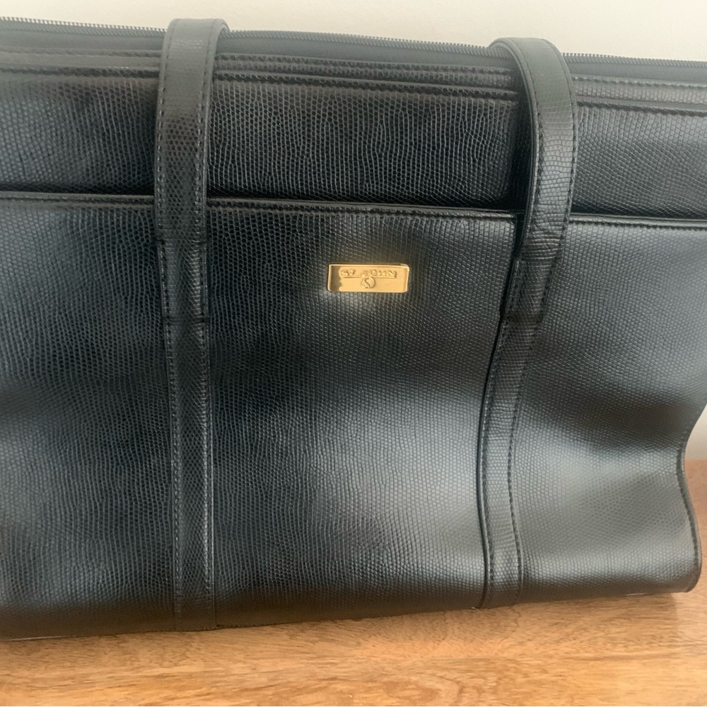 Quiet Luxury. St. John’s tote/ laptop bag. Pebble texture in black